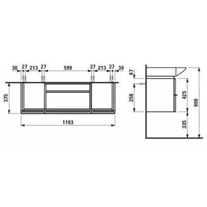 LAUFEN PALACE тумба 119,5*37,5см для умывальника 811704, 812704, белый (H4013010754631) фото 2 Aquada.com.ua