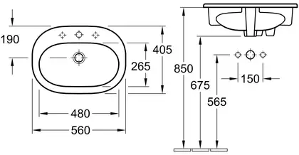 Раковина встраиваемая Villeroy & Boch O.Novo 56х40,5 см (41615601) фото 2 Aquada.com.ua