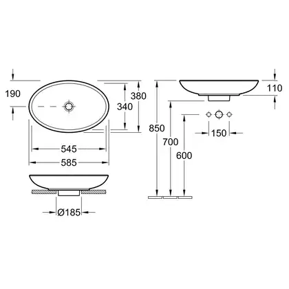 Раковина накладная на столешницу Villeroy & Boch Loop & Friends 585 х 380 мм (51510001) фото 2 Aquada.com.ua