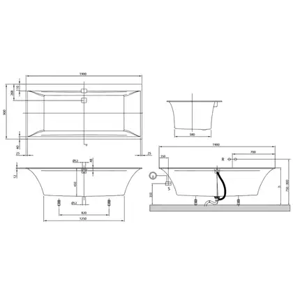 VILLEROY & BOCH Ванна квариловая Villeroy&Boch Squaro Edge190 х 90 см + ножки и сифон (UBQ190SQE2DV-01) фото 2 Aquada.com.ua