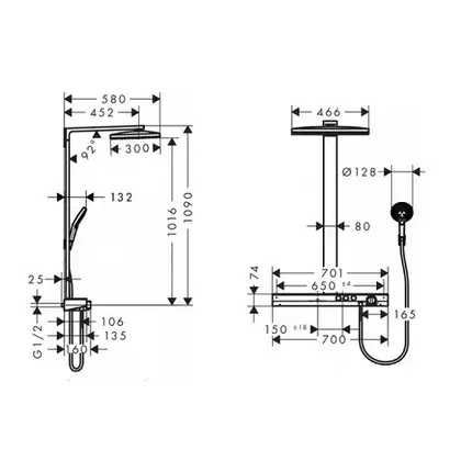 Душевая система с термостатом Hansgrohe Rainmaker Select 460 Showerpipe 2jet (цвет - хром/белый) (27109400) фото 4 Aquada.com.ua