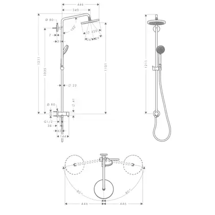 Душевая система Hansgrohe Cromaт Showerpipe 220 1jet Reno (цвет - хром) (27224000) фото 2 Aquada.com.ua
