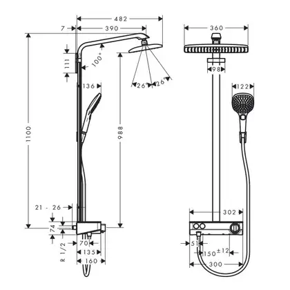 Душевая система с термостатом Hansgrohe Raindance E Showerpipe 360 1jet с ShowerTablet Select 300 (цвет - хром) (27288000) фото 3 Aquada.com.ua