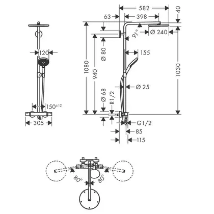 Душевая система с термостатом Hansgrohe Raindance Select S Showerpipe 240 1jet PowderRain (цвет - матовая бронза) (27633140) фото 2 Aquada.com.ua