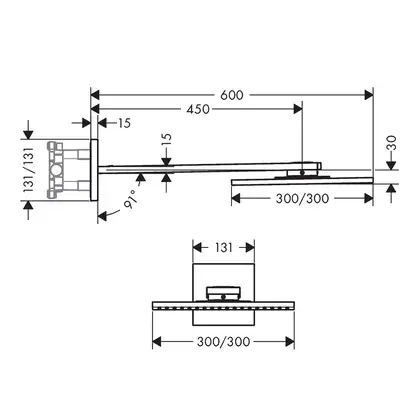Верхний душ 300 х 300 мм с держателем Axor Overhead shower (цвет - хром), 2 типа струи (35318000) фото 2 Aquada.com.ua