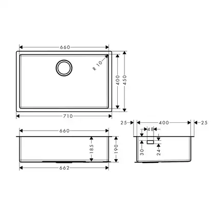 Встраиваемая кухонная мойка Hansgrohe S71 S719-U660 (цвет - нержавеющая сталь) 660 (43428800) фото 8 Aquada.com.ua