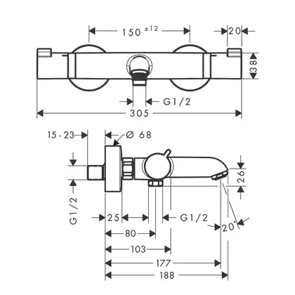 Термостат для ванны Hansgrohe Ecostat Comfort (цвет - шлифованная бронза) (13114140) фото 2 Aquada.com.ua