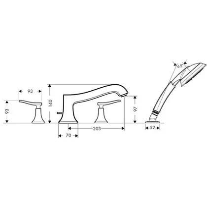 Смеситель на борт ванны Hansgrohe Metris Classic (цвет - хром) (31314000) фото 2 Aquada.com.ua