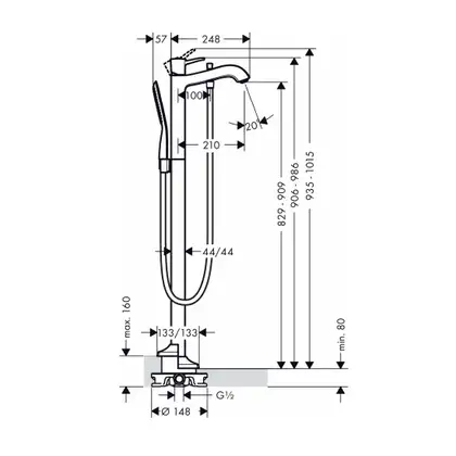 Смеситель для ванны однорычажный, напольный Hansgrohe Metropol Classic (цвет - хром) (31445000) фото 2 Aquada.com.ua