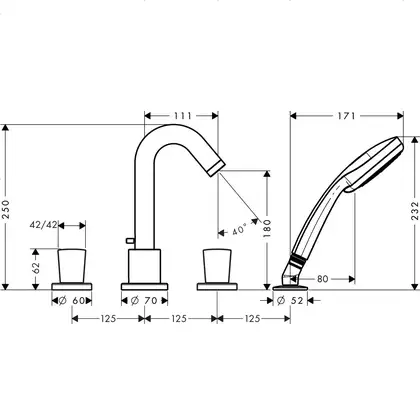 Смеситель на борт ванны Hansgrohe Logis (цвет - хром) (71314000) фото 2 Aquada.com.ua