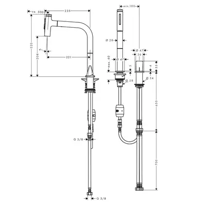 Смеситель для кухни Hansgrohe Metris Select 200 2jet (цвет - хром), с вытяжным душем (73819000) фото 5 Aquada.com.ua