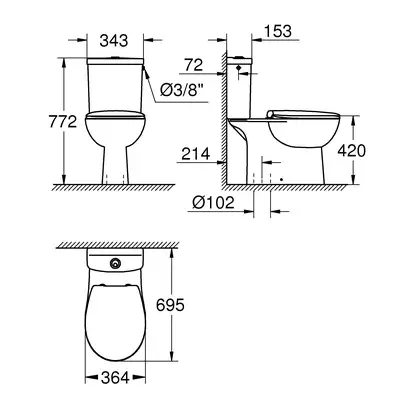 Унитаз наполный Grohe Bau Ceramic, безоободковый с сиденьем Soft Close и бачком (39346000) фото 2 Aquada.com.ua