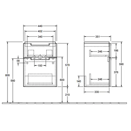 Тумба под раковину Villeroy & Boch Subway 2.0 440х590х352 мм (A90600DH) фото 3 Aquada.com.ua