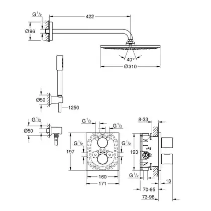 Душевая система скрытого монтажа с термостатом Grohe Grohtherm 3000 Cosmopolitan (цвет - хром) (34627000) фото 3 Aquada.com.ua