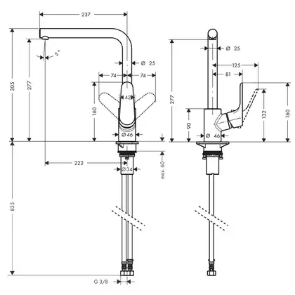 Смеситель для кухни Hansgrohe Focus 280 (цвет - чёрный матовый) (31817670) фото 2 Aquada.com.ua