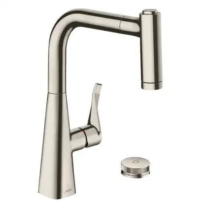 Смеситель для кухни Hansgrohe Metris Select 220 2jet, sBox (цвет - сталь), с вытяжным душем (73805800) фото 1 Aquada.com.ua