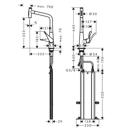 Смеситель для кухни Hansgrohe Metris Select 320 2jet, sBox (цвет - сталь), с вытяжным душем (73816800) фото 2 Aquada.com.ua