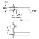 Смеситель для раковины настенный Grohe Eurocube M-Size (цвет - тёмный графит, матовый), вынос 231 мм (23447AL0) фото 4 Aquada.com.ua