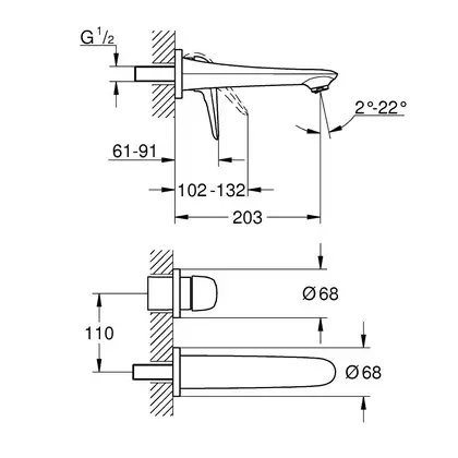 Смеситель для раковины на два отверстия Grohe Solid Eurostyle M-Size (цвет - хром) вынос 203 мм (29097003) фото 2 Aquada.com.ua