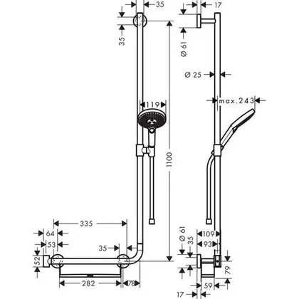 Душевой гарнитур Hansgrohe Raindance Select S 120 3jet EcoSmart 9 л/мин со штангой 110 см (цвет - хром/белый) (26327400) фото 2 Aquada.com.ua