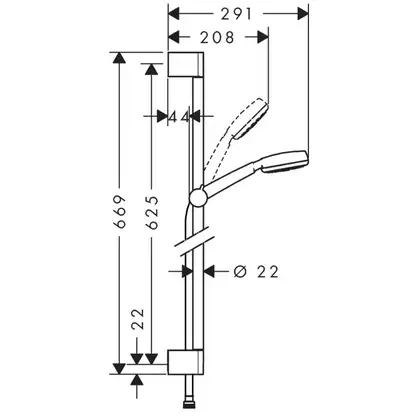 Душевой гарнитур Hansgrohe Crometta 1jet со штангой 65 см (цвет - хром/белый) (26652400) фото 2 Aquada.com.ua