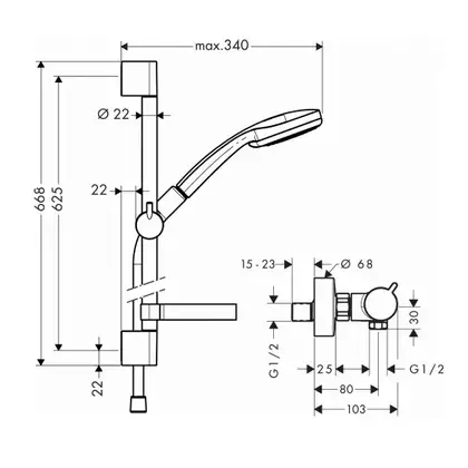 Hansgrohe Термостат для душа Ecostat Comfort с душевым гарнитуром Croma 100 Vario Combi 0,65 см (27034000) фото 2 Aquada.com.ua