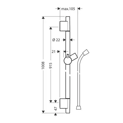 Душевая штанга Hansgrohe Unica S Puro 90 см со шлангом (цвет - хром) (28631000) фото 2 Aquada.com.ua