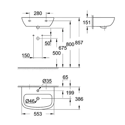 Раковина подвесная Grohe Bau Ceramic 55,3 х 38,6 см (39440000) фото 2 Aquada.com.ua