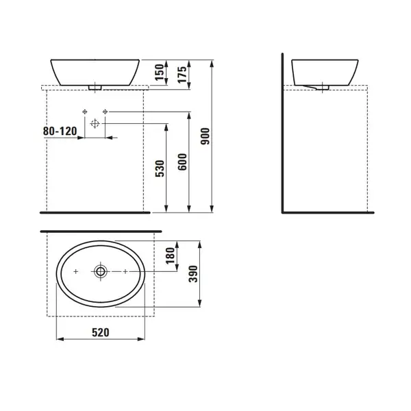 Раковина накладная на столешницу 52 х 39 см Laufen Pro (H8129640001091) фото 5 Aquada.com.ua