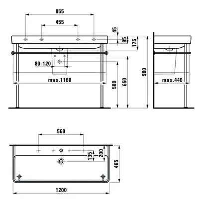 Раковина подвесная 120 х 46,5 см Laufen Pro S (H8149650001041) фото 2 Aquada.com.ua