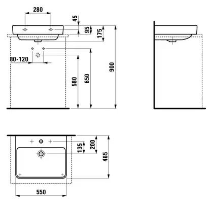 Раковина накладная на столешницу 55 х 46,5 см Laufen Pro S (H8169620001041) фото 5 Aquada.com.ua