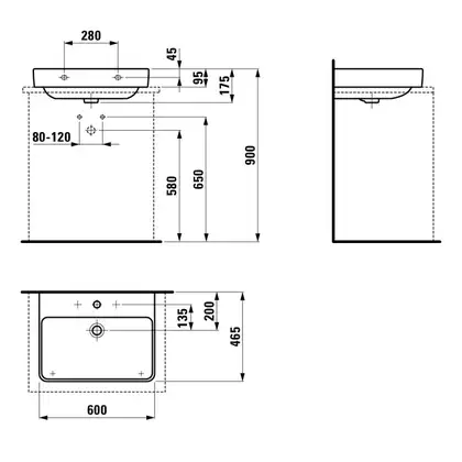 Раковина накладная на столешницу 60 х 46,5 см Laufen Pro S (H8169630001041) фото 4 Aquada.com.ua
