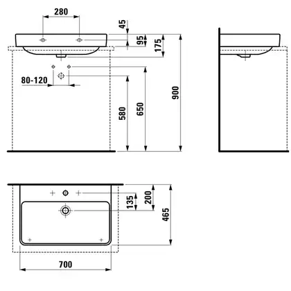 Раковина накладная на столешницу 70 х 46,5 см Laufen Pro S (H8169670001041) фото 2 Aquada.com.ua