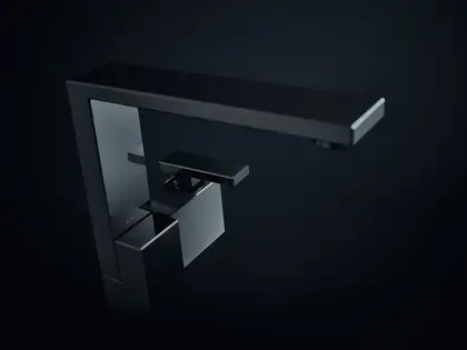 Смеситель для раковины, алмазная резка Axor Edge (цвет - полированный чёрный хром), с донным клапаном push-open (46021330) фото 4 Aquada.com.ua