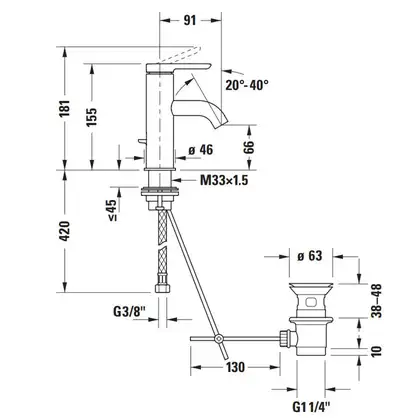 Смеситель для раковины Duravit C.1 (цвет - хром), с донным клапаном (C11010001010) фото 2 Aquada.com.ua