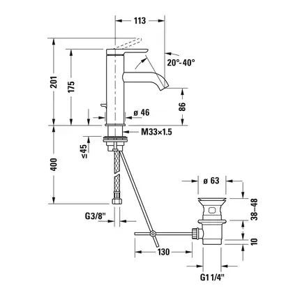 Смеситель для раковины Duravit C.1 (цвет - хром), с донным клапаном (C11020001010) фото 3 Aquada.com.ua