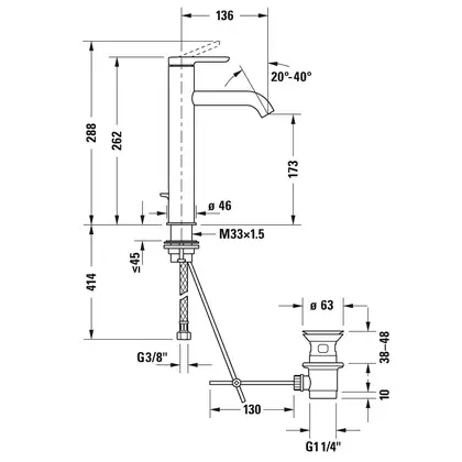 Смеситель для раковины высокий Duravit C.1 (цвет - чёрный матовый), с донным клапаном, излив 166 мм (C11040001046) фото 2 Aquada.com.ua