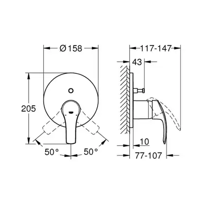GROHE Смеситель для ванны однорычажный с переключателем на 2 положения Eurosmart (24043002) фото 6 Aquada.com.ua