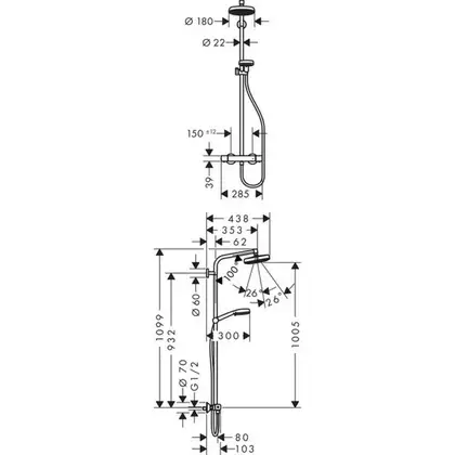 GROHE Душевая система с термостатом Hansgrohe Crometta 100 (цвет - хром) (27265400) фото 4 Aquada.com.ua