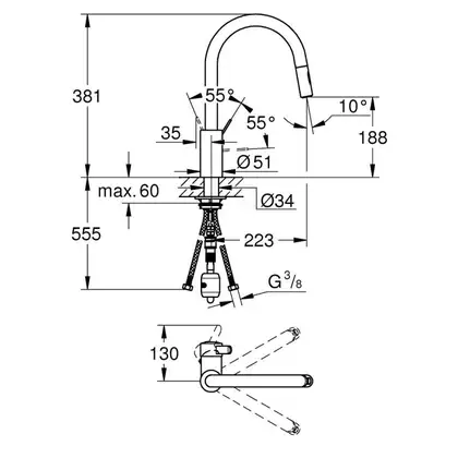 GROHE Смеситель однорычажный для мойки, хром Eurosmart Cosmopolitan (31481001) фото 6 Aquada.com.ua