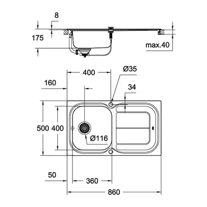 GROHE Мийка для кухні 860 x 500 мм з ексцентриком, 1 чаша, матова (31563SD0) (31563SD0) фото 4 Aquada.com.ua
