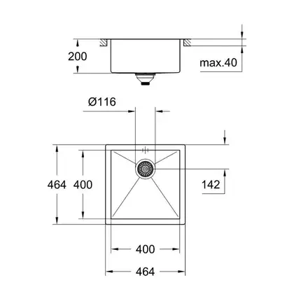 GROHE Мийка для кухні 464 x 464 мм, 1 чаша, матова, в рівень зі стільницею (31578SD0) (31578SD0) фото 4 Aquada.com.ua
