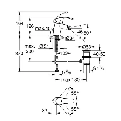 Смеситель для биде Grohe Eurosmart S-Size (цвет - хром), с донным клапаном (32929002) фото 4 Aquada.com.ua