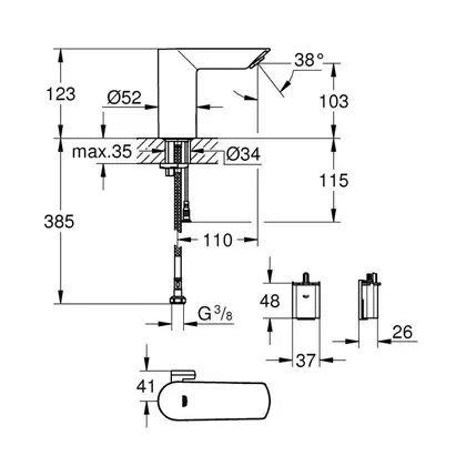 Смеситель электронный для раковины Grohe Bau Cosmopolitan E (цвет - хром), со смешиванием и регулируемым ограничителем температуры (36451000) фото 4 Aquada.com.ua