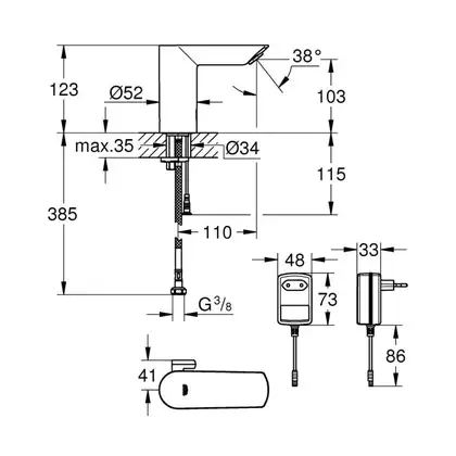 GROHE Смеситель для раковины BauCosmopolitan E  бесконтактный, 220V (36453000) фото 4 Aquada.com.ua