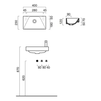 Маленькая (мини) раковина Catalano New Zero 40х23 см (14023ZE00) фото 3 Aquada.com.ua