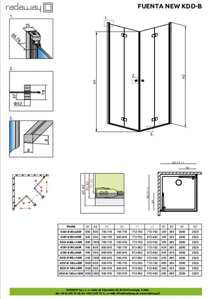 Душевая кабина Radaway Fuenta New KDD B 80 L (профиль - хром; стекло - прозрачное) (384070-01-01L) фото 2 Aquada.com.ua