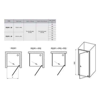 Душевые двери Ravak Pivot PDOP1-90 (профиль - белый; стекло - Transparent (прозрачный)) (03G70101Z1) фото 2 Aquada.com.ua
