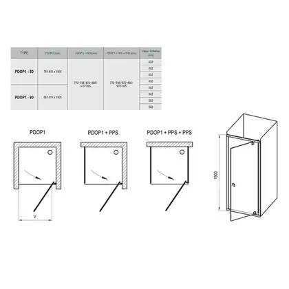 Душевые двери Ravak Pivot PDOP1-90 (профиль - полированный алюминий; стекло - Transparent (прозрачный)) (03G70C00Z1) фото 2 Aquada.com.ua