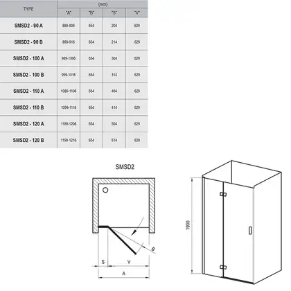 Душевые двери Ravak SmartLine SMSD2-100 (A) P (профиль - хром; стекло - Transparent (прозрачный)) (0SPAAA00Z1) фото 2 Aquada.com.ua